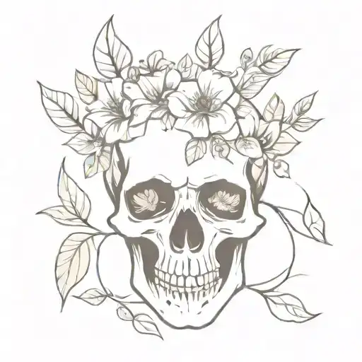 Skull With Leaf's And Flowers