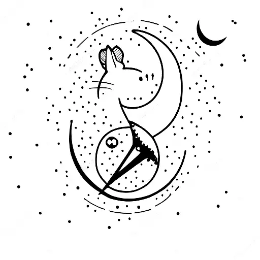 Cat Silhouette On Crescent Moon With Leo Constellation
