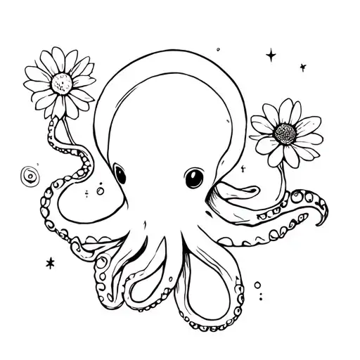 Octopus Holding A Cosmos Flower Blooming