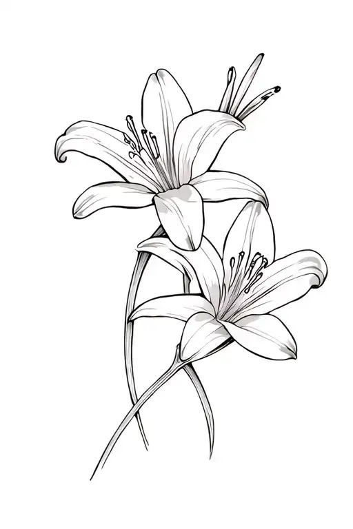 2 Lily Flower Intertwined With Stems