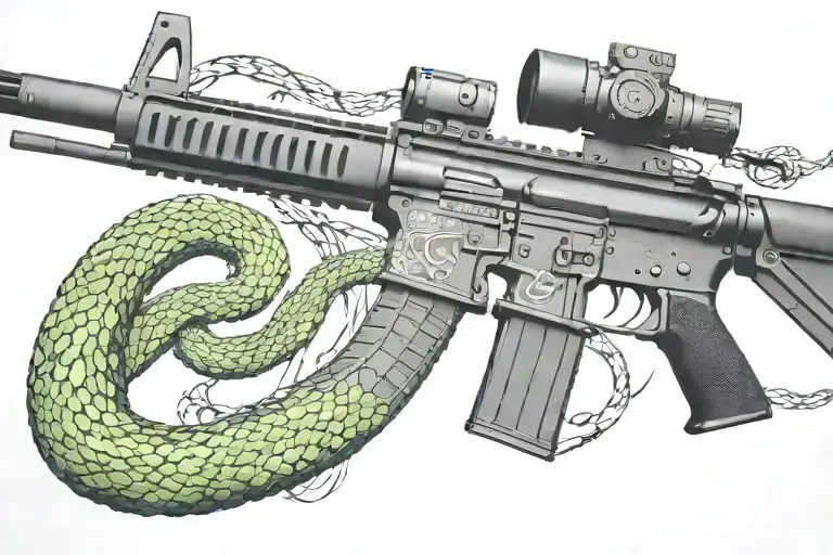 Snake Ar 15 Rifle With Rattle Snake Coiled Around With Snake Head Showing
