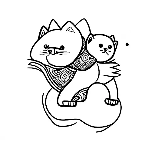 Cat Sit On Bear Back