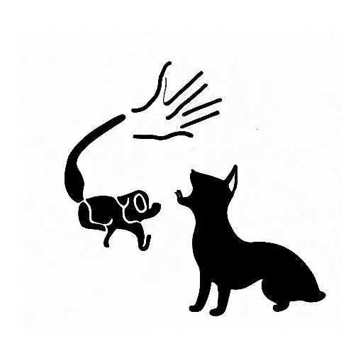 Black Dog And Gray Cat High Five'ing