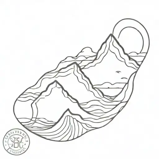 Sea Waves And Mountain Range