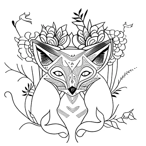 A Minimalist Tattoo Of A Fox Surrounded By Flowers