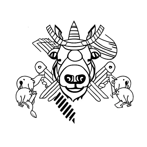 Design A Minimalist Tattoo Of A Football Surrounded By Farm Animals