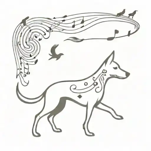 Dog And Bird With Playing Music Notes