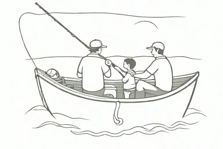 Dad And Son Fishing In A Boat
