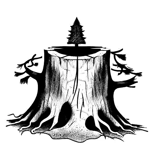 Old Tree Stump With New Tree Growing Out The Top