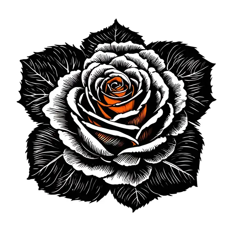 Closed Orange Rose With White Cherry Blossom