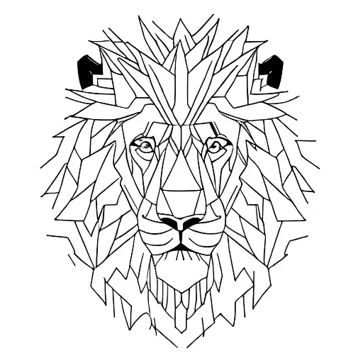 A Minimalist Tattoo Of A Lion's Head Surrounded By A Forest