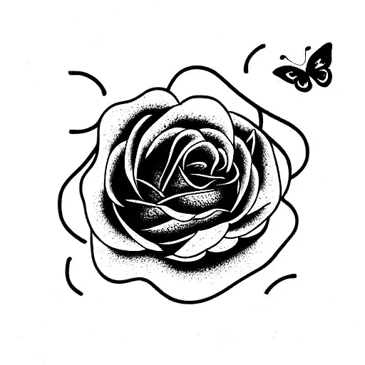 Rose With Roots And A Butterfly