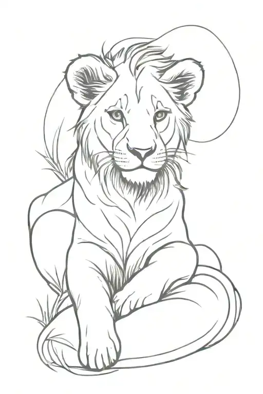 Baby Lion Laying In The Grass