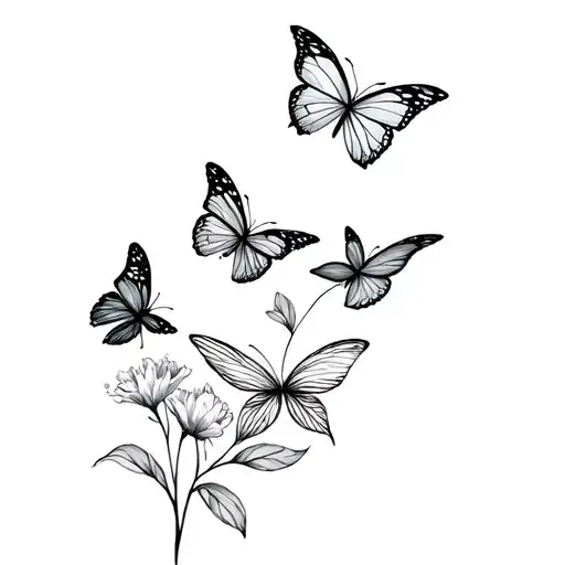 November Birth Flower And 3 Butterflys Flying