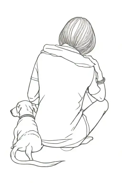 Woman From Behind Sitting Next To A Dog From Behind