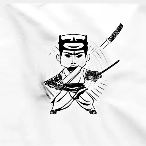 Samurai With Katana In A Full-lengt Fighting Stance