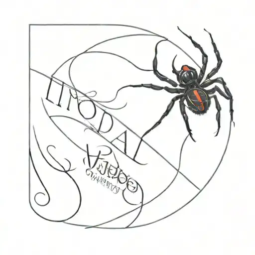 Name Tattoo Design With Black Widow Spider Crawling