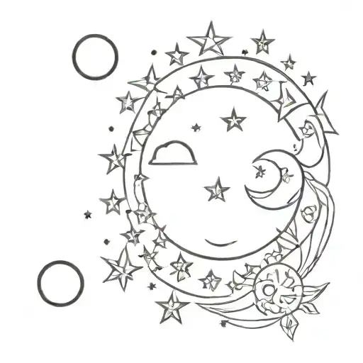 Sun And Moon Surrounded By Stars