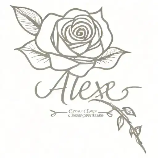 Rose With Name Alex Written Cursive As The Stem
