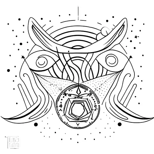 A Minimalist Tattoo Of A Black Cat And A Gemini Constellation Merging Together