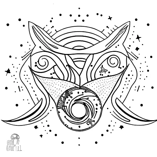 A Minimalist Tattoo Of A Black Cat And A Gemini Constellation Merging Together