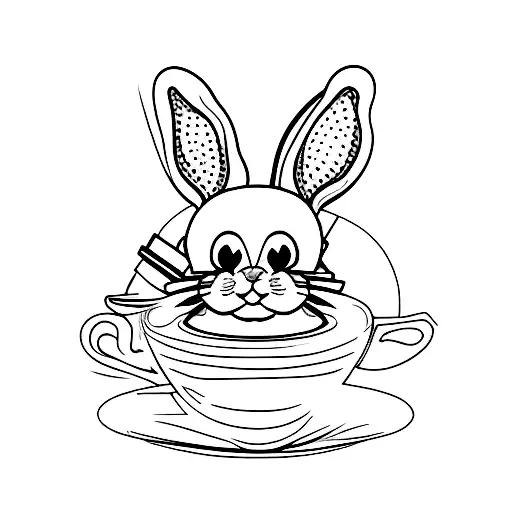 A Minimalist Tattoo Of A Bunny Sitting On Top Of A Coffee Cup