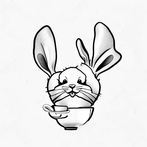 A Minimalist Tattoo Of A Bunny Holding A Coffee Cup