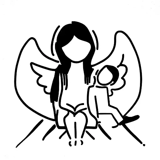 Kid And An Angel Sitting Down Next To Eachother