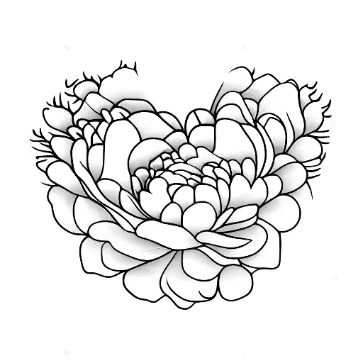 A Tiny Heart Out Line With A Peony Inside It