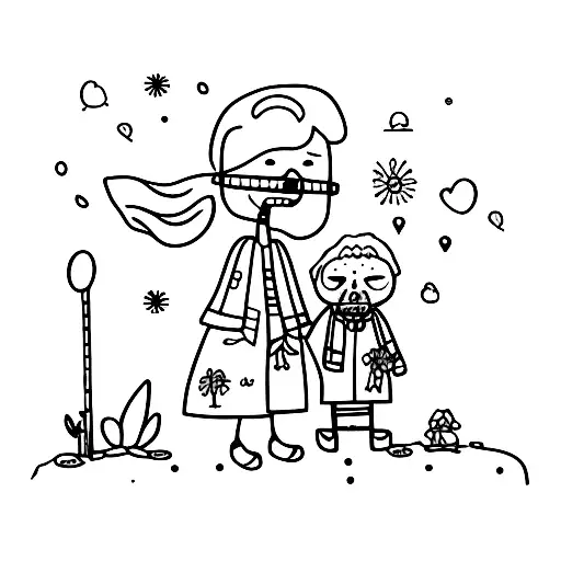 Dead Grandma Is Hugging Grandchild As Stick Man