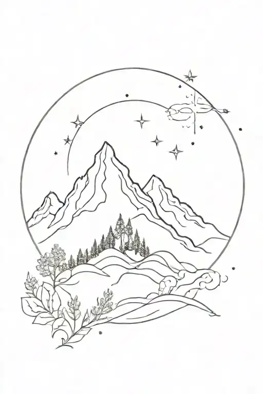 Floral Mountains Boy Looking Up At Stars Aim