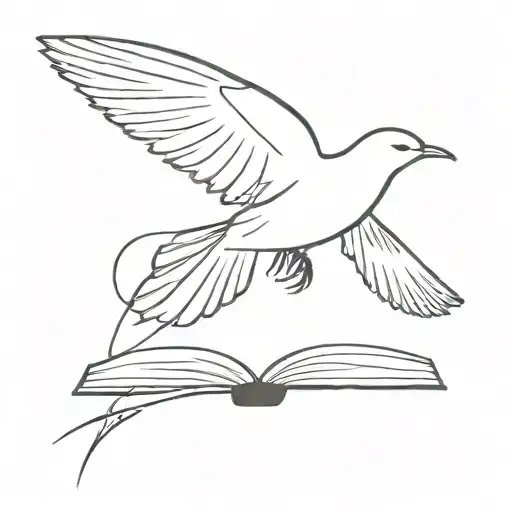 Single Line Bird Attached To Book Open