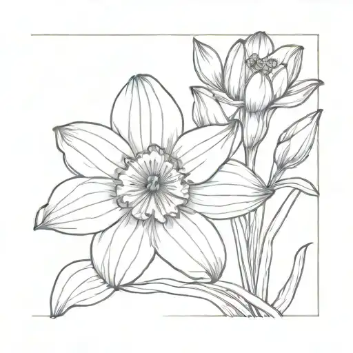 Fine Line Tatto Daffodil And Violet Flower