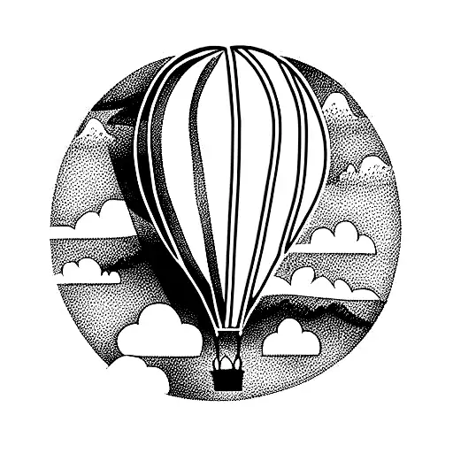 Hot Air Balloon With Green Mountains In Background