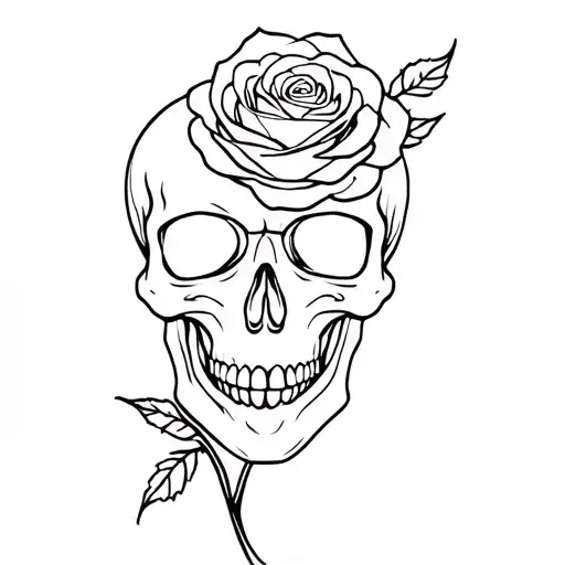 Skull And Rose Intertwined