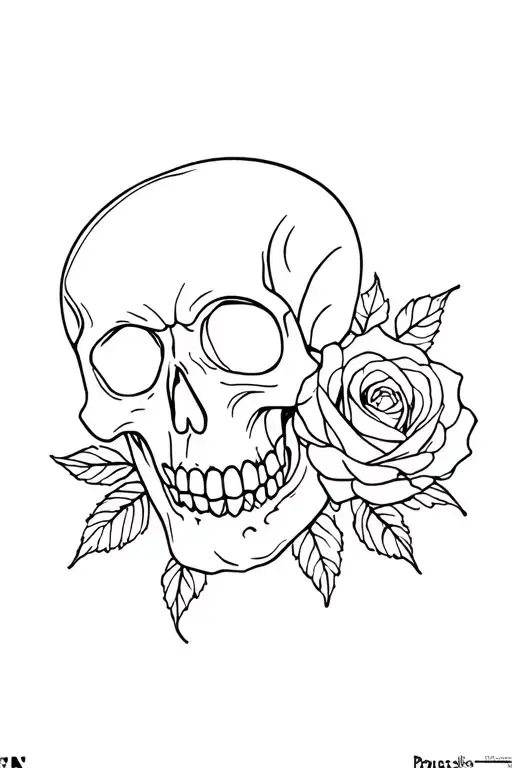 Skull And Rose Intertwined