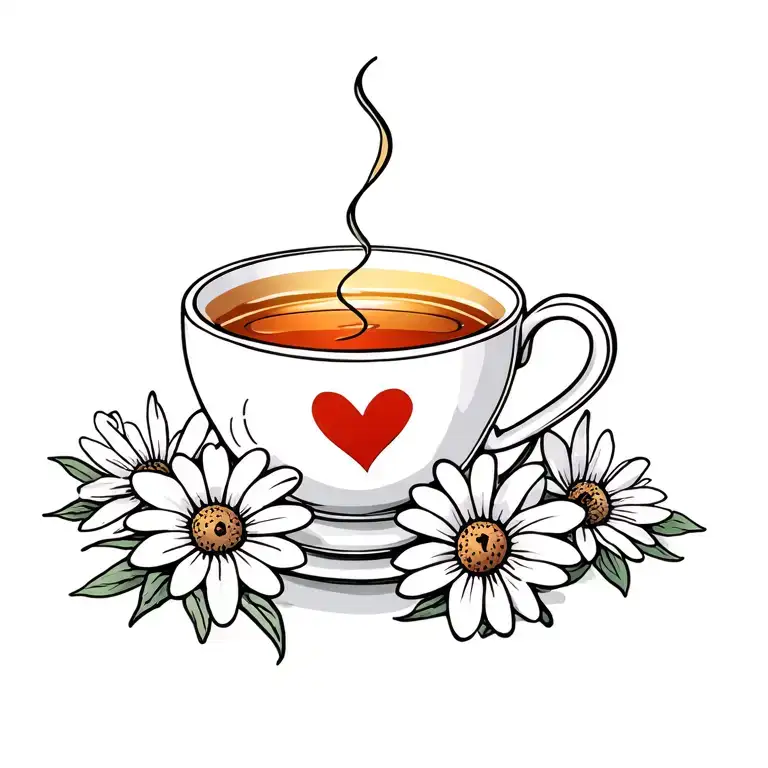 Cute Cup Of Tea With Daisies And Lilies Intertwined And A Loveheart On The Tea Bag
