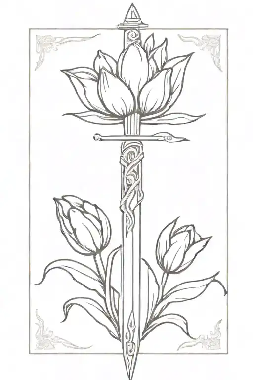 Sword Wrapped With Tulips With A Crown At The Top
