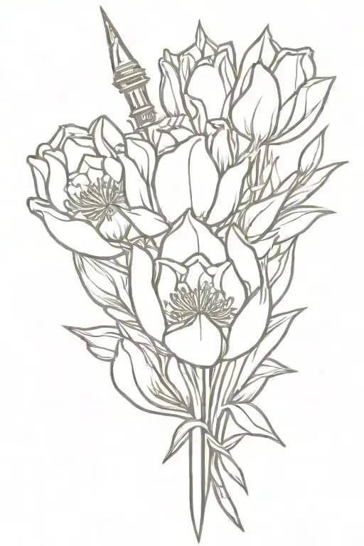 Sword Wrapped With Tulips With A Crown At The Hilt