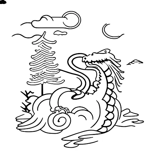 Dragon Flying Over Mountains And Pine Trees