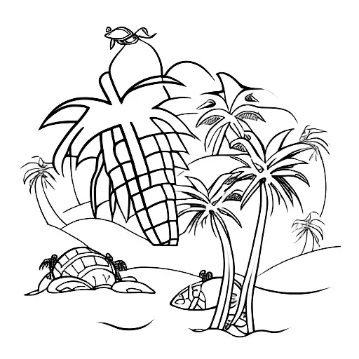 Palm Trees Forming The Shape Of A Turtle On A Beach