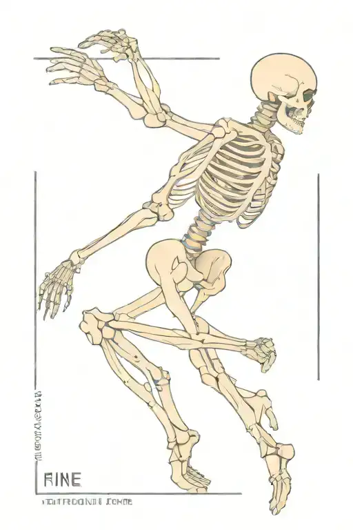 Spine Tattoo Of Skeleton Arm With Dance Inspired