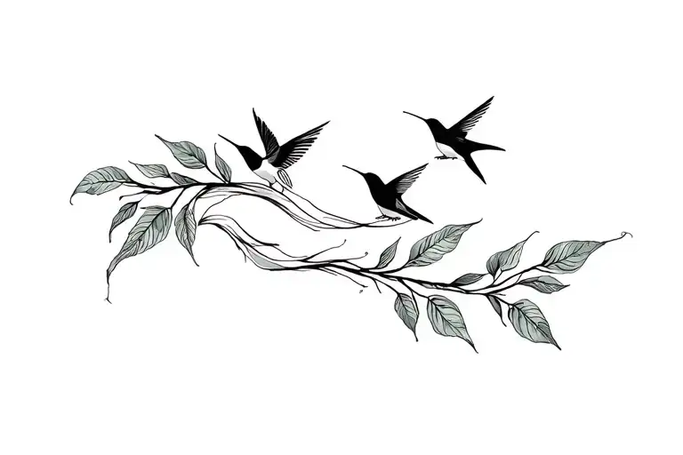 Medium Wrist And Above Leaves Wrapping Around Bicep Or Forearm With Humming Birds