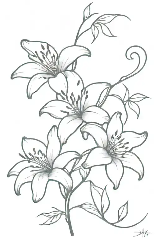 Lily Flowers With Vine And Leaves