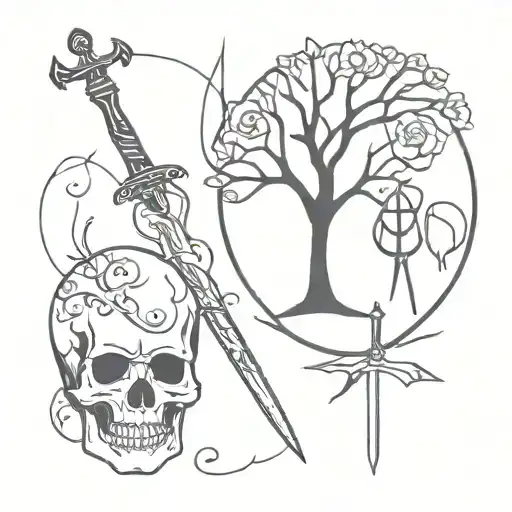 Sword And Tree And Skull And Heart