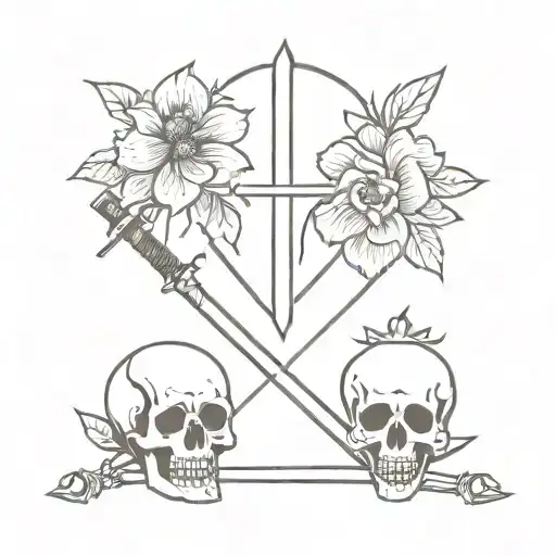 Flower And Sword And Skull And Heart