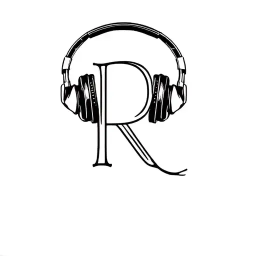 Letter R With Headphones Listening To Music