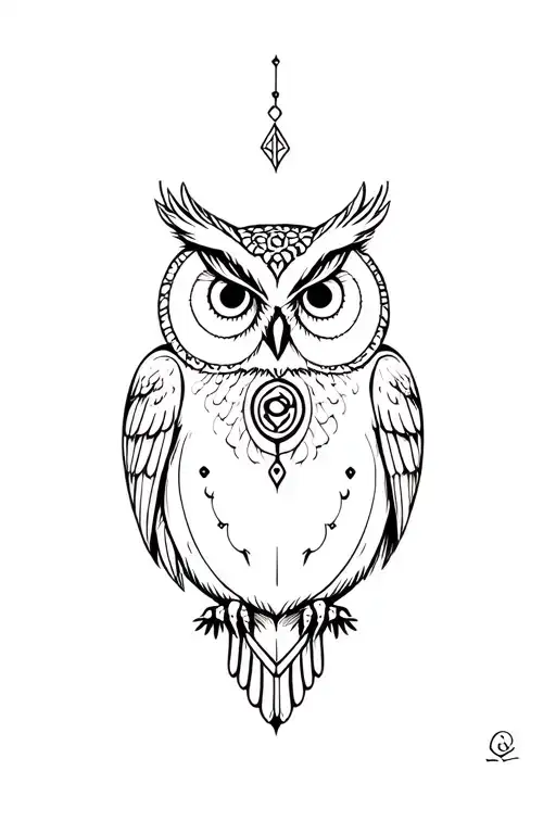 Owl With An Oval Talisman On The Neck