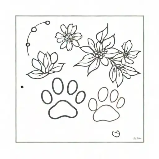 Fine Line Paw Print Flowers
