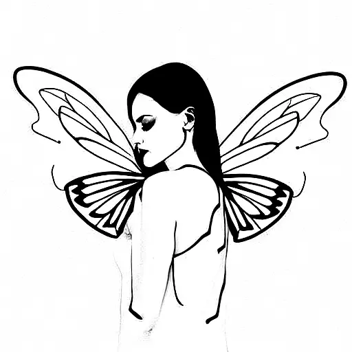 Moth With Skinhead Potrait In The Mid Of Body And Big Fairy Wings